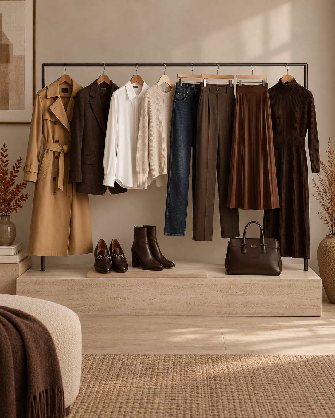 Herbstliche Capsule Wardrobe für Damen in neutralen Farben